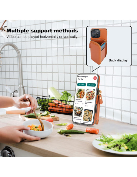 Bocasal Cartera RFID para iPhone 16 Pro Max, Cuero Marrón