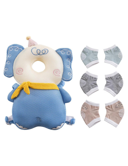 Cojín Protector de Cabeza para Bebés Elefante + 3 Rodilleras