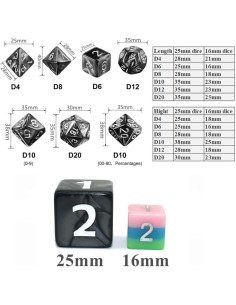 Dados Poliedricos Gigantes Negros HD 25mm para RPG y D&D 2