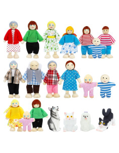 Juego de 20 Piezas Muñecas de Madera ONEST Con Mascotas