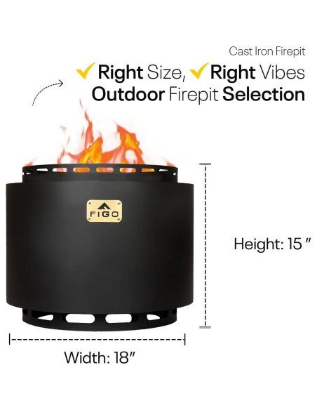 Hoguera Sin Humo FIGO HOME 45.72 cm Hierro Fundido