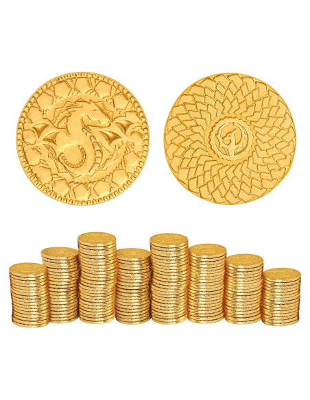 50 Monedas Doradas DND + Bolsa de Cuero Accesorios RPG
