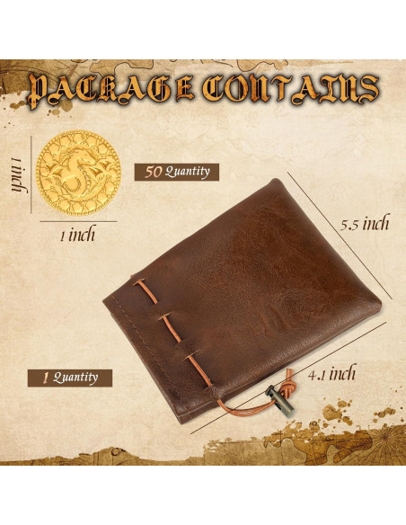 50 Monedas Doradas DND + Bolsa de Cuero Accesorios RPG