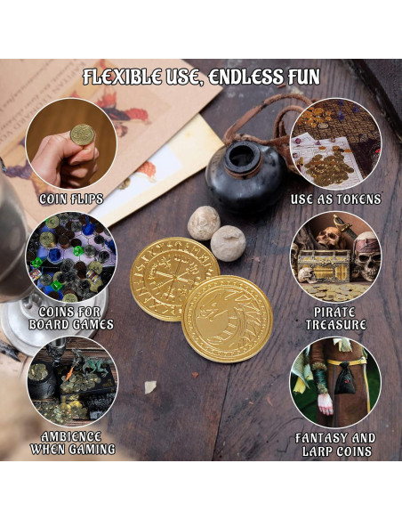 Monedas de Fantasía CZYY 50 Tokens de Tesoro Metal Dorado