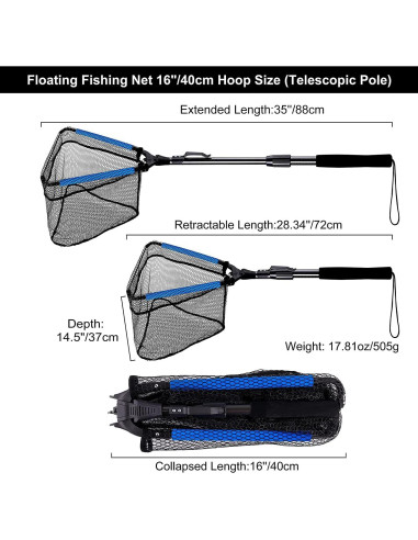 Red de Pesca PLUSINNO FN-B09 Plegable 39.37 cm Telescópica