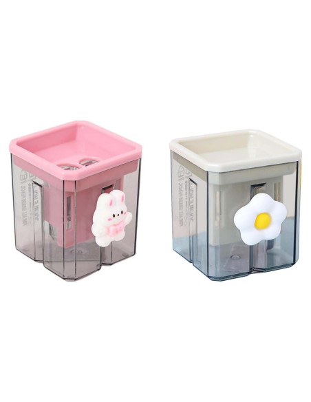 2 Sacapuntas de Lápiz Bsdurable Doble Agujero Transparente
