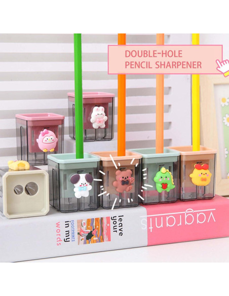 2 Sacapuntas de Lápiz Bsdurable Doble Agujero Transparente