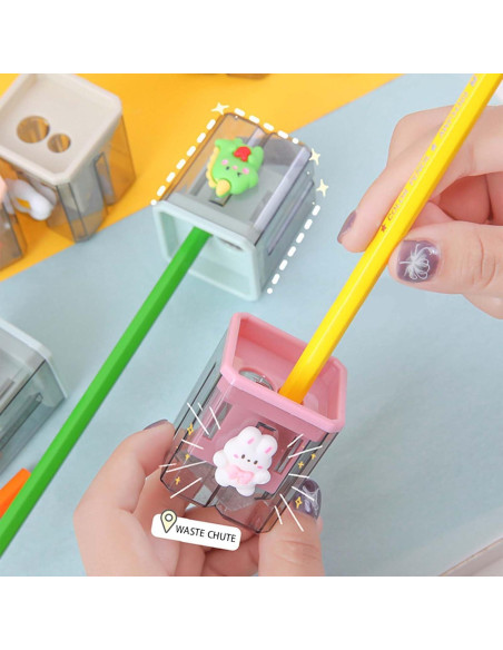 2 Sacapuntas de Lápiz Bsdurable Doble Agujero Transparente