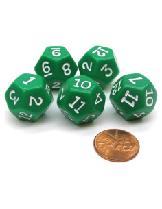 Juego de 5 Dados D12 Koplow Games 18mm Verde Números Blancos