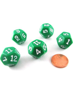 Juego de 5 Dados D12 Koplow Games 18mm Verde Números Blancos 2