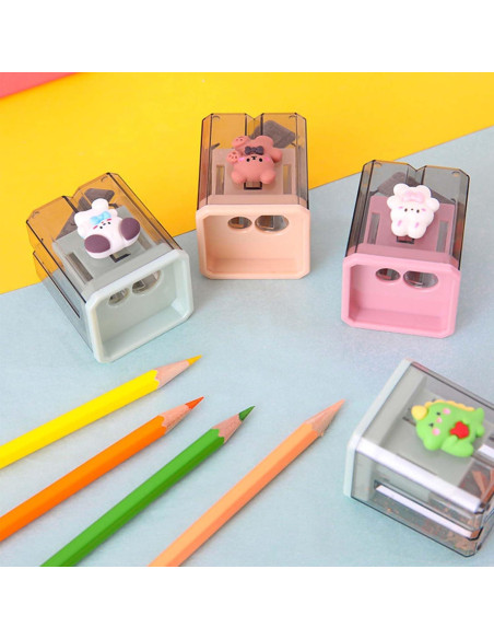 2 Sacapuntas de Lápiz Bsdurable Doble Agujero Transparente