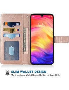Funda de Cartera Rosa Dorado para Xiaomi Redmi Note 7 2