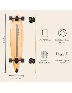 Longboard Retrospec Zed 104 cm Pintail Madera Bambú Arce 2