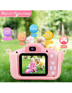 Cámara PROGRACE K1 para Niños - Rosa Unicornio, 12 MP 2