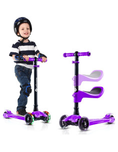 Scooter Lascoota 2 en 1 para Niños, Altura Ajustable, LED 2