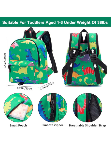 Mochila Antipérdida Accmor para Niños Verde Dino