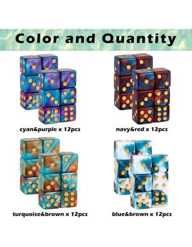 48 Dados D6 Acrílico LAMJAM 12mm 4 Colores con Bolsa