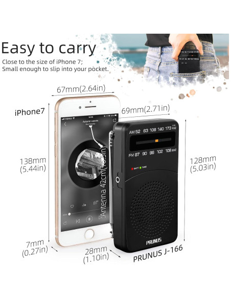 Radio Portátil PRUNUS J-166 AM FM con Luz y Clip