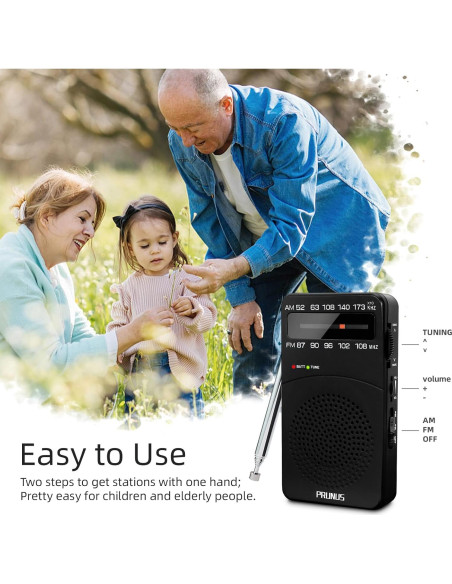 Radio Portátil PRUNUS J-166 AM FM con Luz y Clip
