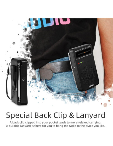 Radio Portátil PRUNUS J-166 AM FM con Luz y Clip