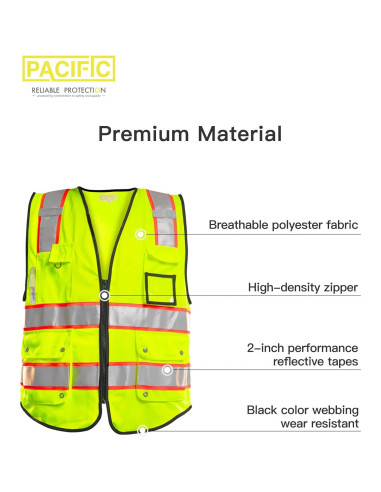 Chaleco de Seguridad PACIFIC PCV002 Amarillo Grande 10 Bolsillos