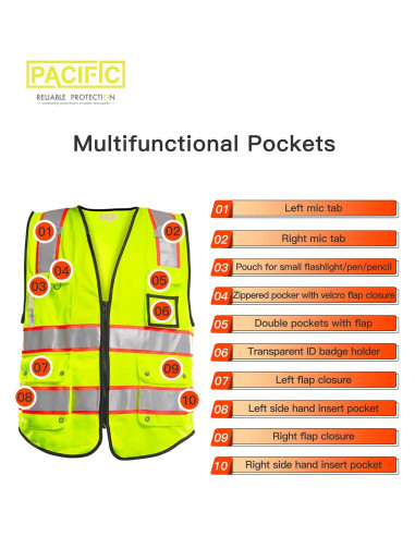 Chaleco de Seguridad PACIFIC PCV002 Amarillo Grande 10 Bolsillos