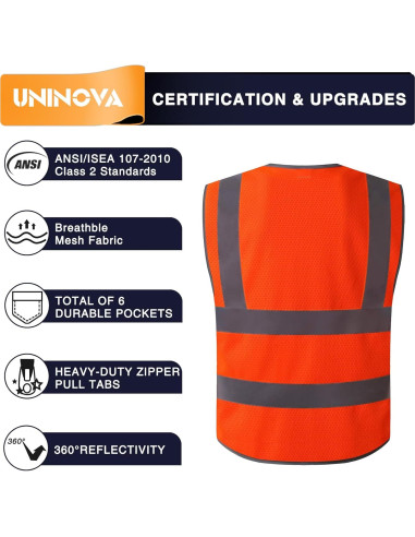 Chaleco de Seguridad UNINOVA Extra Grande Malla Naranja Reflectante