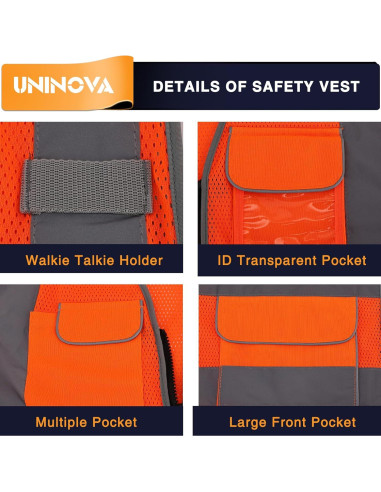 Chaleco de Seguridad UNINOVA Extra Grande Malla Naranja Reflectante