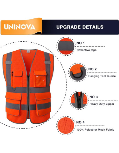 Chaleco de Seguridad UNINOVA Extra Grande Malla Naranja Reflectante