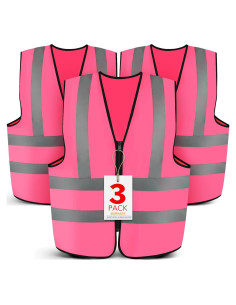 Paquete de 3 Chalecos Reflectantes Rosa XL - Alta Visibilidad