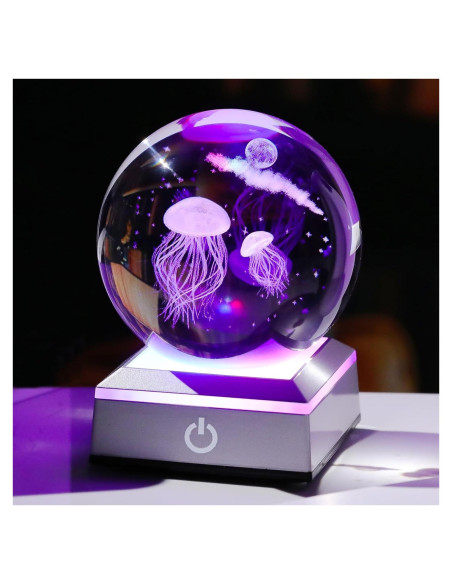 Esfera de Cristal K9 Medusa 8 cm con Base LED Multicolor