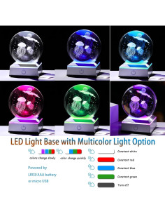 Esfera de Cristal K9 Medusa 8 cm con Base LED Multicolor 2
