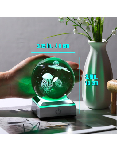 Esfera de Cristal K9 Medusa 8 cm con Base LED Multicolor