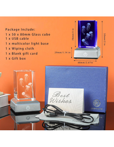 Luz Nocturna 3D Medusa Cristal LONGWIN Multicolor 50x78mm