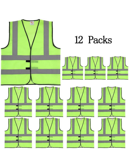 Chalecos de Seguridad ZOJO 12 Paquetes Amarillo Neón