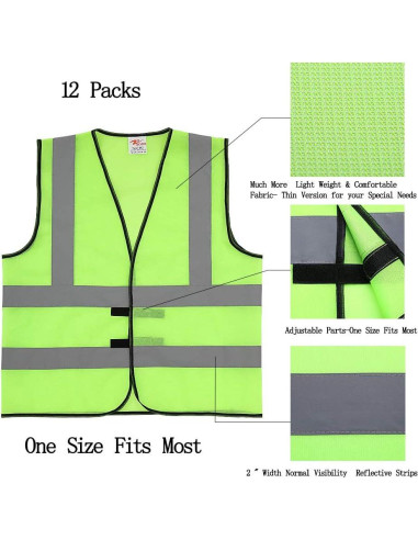 Chalecos de Seguridad ZOJO 12 Paquetes Amarillo Neón