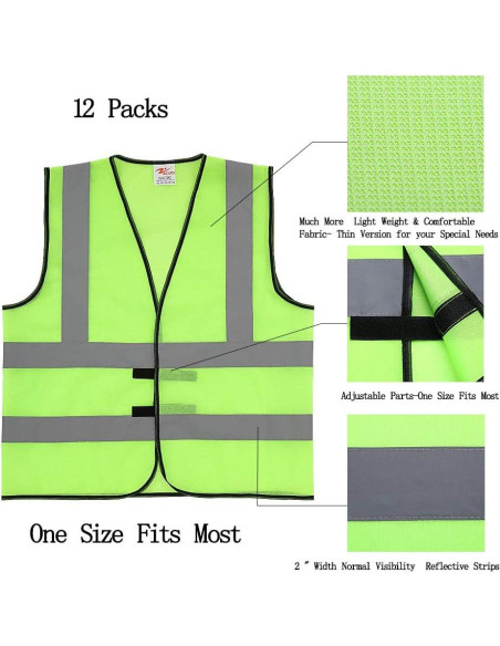 Chalecos de Seguridad ZOJO 12 Paquetes Amarillo Neón