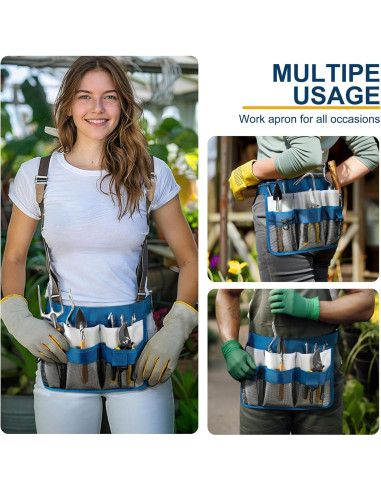 Delantal de Jardín WINHUNT Azul con 8 Bolsillos Ajustables