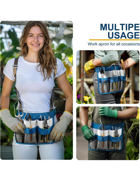 Delantal de Jardín WINHUNT Azul con 8 Bolsillos Ajustables