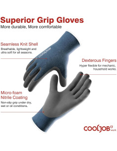 Guantes de Jardinería COOLJOB Táctiles Nitrilo 6 Pares Grande 2