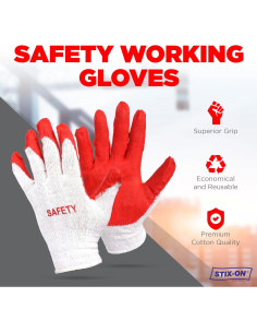 Guantes de Trabajo Safety Algodón Rojo Nitrilo Antideslizantes 2