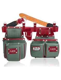 Cinturón de herramientas FUERI 19 bolsillos Nylon Cuero Verde