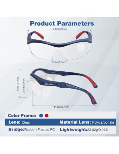 Gafas de Seguridad WORKPRO Z87.1 Anti Niebla 3 Piezas