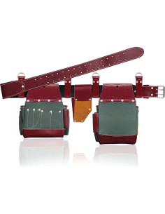 Cinturón de herramientas FUERI 19 bolsillos Nylon Cuero Verde 2