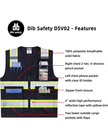 Chaleco Reflectante Dib Seguridad Alta Visibilidad Negro L