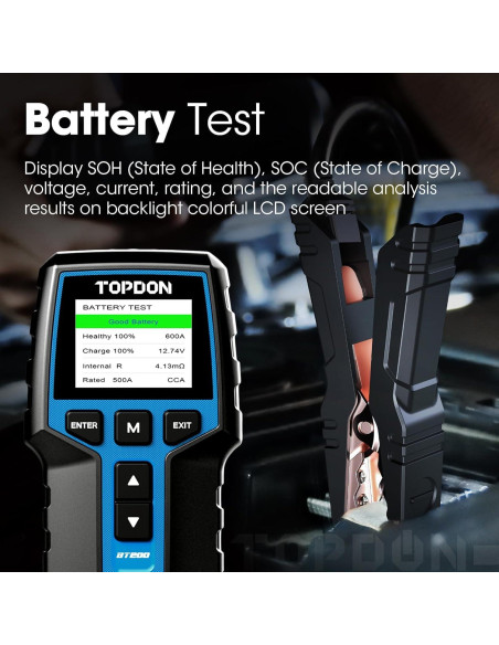 Probador de Baterías TOPDON BT200 12V 24V Digital Carga
