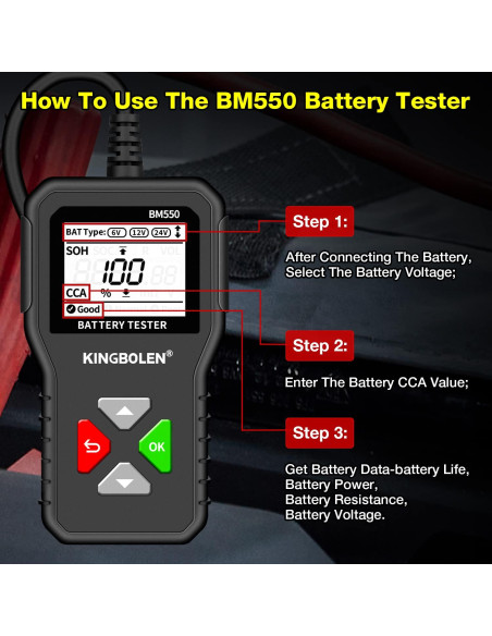 Probador de Batería KINGBOLEN BM550 6V 12V 24V CCA 100-2000