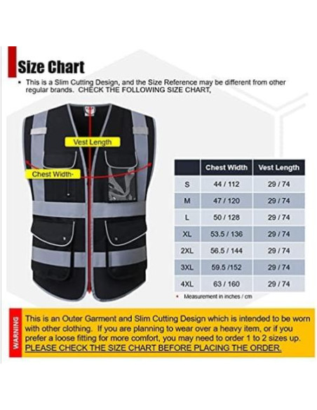Chaleco de Seguridad HATAUNKI Reflectante con 9 Bolsillos