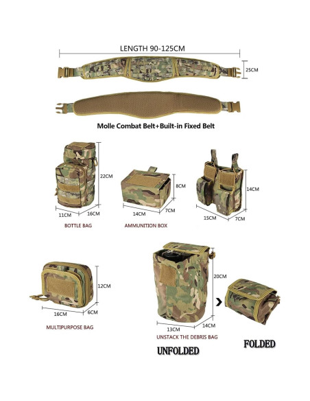 Cinturón Táctico BOMTURN 7 en 1 Militar Molle Ajustable