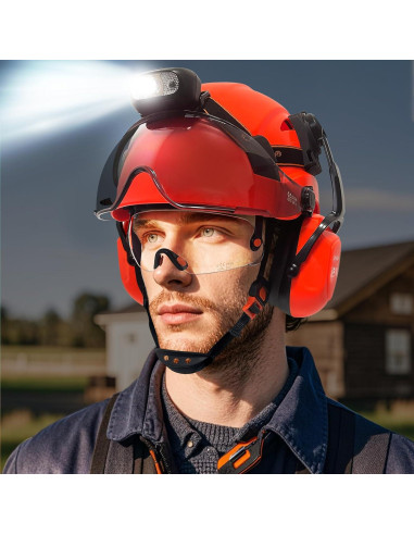 Casco de Seguridad SAFEBUILDER con Faro y Auriculares Ajustables